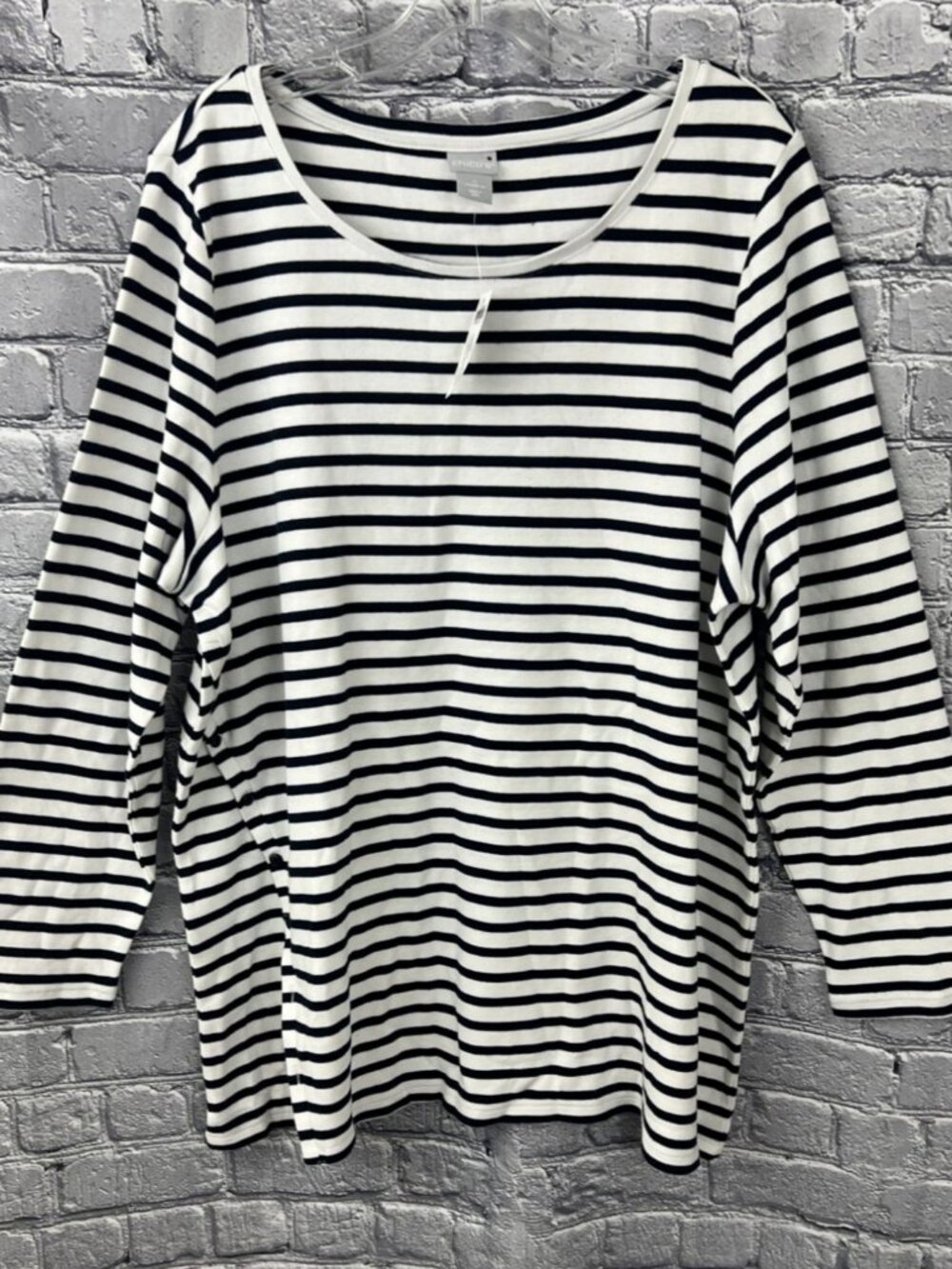 Chico's Stripe Side‎ Button Tunic Top Size 4 US XXL LS Knit Classic Navy NWT